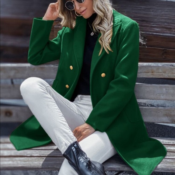 Elegant Classic Button Double Breast Pea Coat Jacket Outwear - Picture 11 of 17